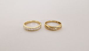 18ct gold and diamond baguette half eternity style ring size P1/4, and 18ct gold and diamond dress