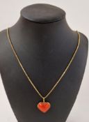9ct gold box-link chain, 9g approx. and a coral stone heart-shaped pendant