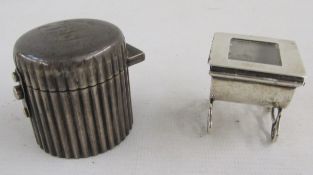 Victorian silver stamp box, glass, with hinged lid, curved body on scroll supports , 3.5 sq x 3.5