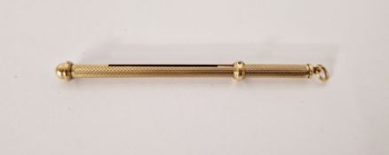 9ct gold propelling swizzlestick, with engine turned case, small Asprey 166 Bond Street leather case