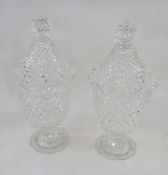 Pair of 19th century cut glass sweetmeat dishes and domed covers, each cut with diamonds within