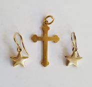 Edwardian 18ct gold cross pendant with trefoil ends and inscription, 3.7g approx. and a pair of
