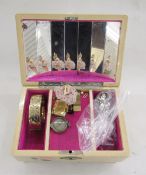 Various silver items to include vesta, propelling pencil, silver-coloured metal brooches, a ring set