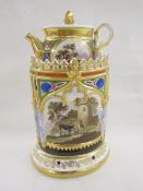 Mid-19th century Russian (Popov) porcelain Veilleuse teapot on stand, underglaze blue Cyrillic