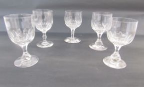 Assembled set of five cut glass water goblets, probably early 20th century, each bowl cut with