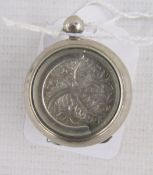Victorian silver sovereign case, of circular form with glazed hinged window, the interior engraved
