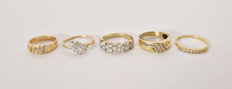 Five various gold and diamond dress rings of various sizes