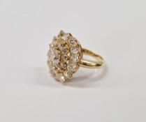 18ct gold and diamond large cluster ring, having all old cut diamonds, the central cushion shape