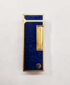 Vintage Dunhill lighter, with blue ground speckled lacquered panels set within gold-plated frame,