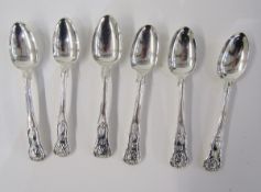 Matched set of six silver teaspoons, kings pattern, initial engraved, 19th century, various dates,