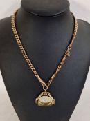 9ct rose gold graduated curb-link watch chain with citrine fob