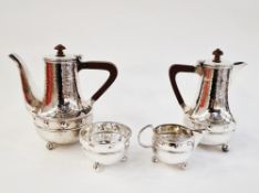 Arts and Crafts Windermere silver plate 4-piece coffee service, coffee pot, hot water pot, sugar