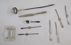 Group of silver and silver plate, including a toddy ladle inset with a George II coin, a late