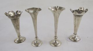 Pair silver vases , each with crimped, everted rim on circular foot, Birmingham 1910, and another