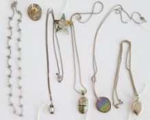 Quantity of silver and silver-coloured jewellery to include locket, necklaces, stone set pendants,