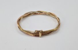 9ct gold three-colour mesh plaited bracelet, 17.4g