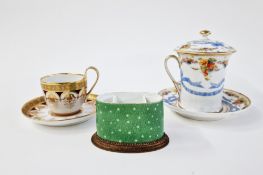 19th century Russian (Popov) porcelain pot cover and stand, with enamelled no.2 marks above