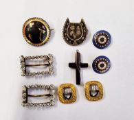 Agate crucifix and various 19th century buckles and brooches including: a pair of paste examples