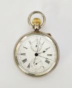 Victorian silver cased chronograph pocket watch 'The Ascot', patent 20th June 1887, the enamel
