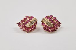 Pair ruby and diamond leaf pattern earrings