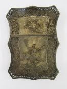 Oriental silver coloured metal wirework card case, bird and dragon decorated, and foreign silver