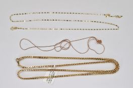 9ct gold herringbone-pattern chain necklace, 8.9g and two other fine gold chains