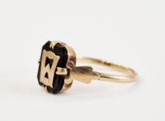 9ct gold and black onyx mourning ring, initial mounted size K, 1.8g gross approx., and a paste set