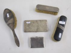 20th century silver cigarette case, of rectangular form, with engine turned decoration and gilt