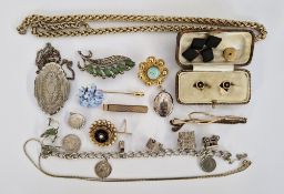 Silver charm bracelet, dress studs, marcasite and other jewellery items