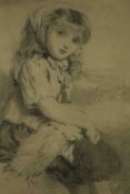 19th century school, Portrait of a Seated Girl, pencil, monogrammed CR lower right. H.59 W.49cm.