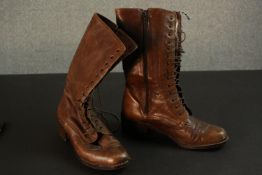 A pair of 1940's laced brown leather boots. Size 38.