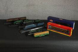 A collection of vintage models of locomotives, including a BACHMANN OO gauge steam locomotive, 31-