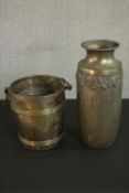 A circa 1920's WMF silver plated vase, decorated with a foliate band of decoration, together with