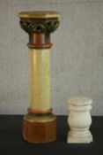 Two carved early 20th century pedestals, one hand painted and gilded with foliate design. H.65 Dia.