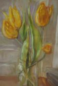 20th century school, Still Life of Orange Tulips, oil on canvas. H.89 W.71cm.