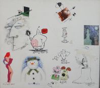 A large canvas with eleven illustrations by various well known animators and illustrators, each