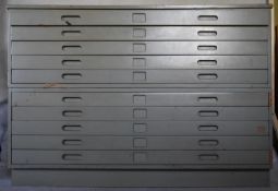 A vintage painted two section plan chest. H.91 W.133 D.98cm