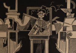 Linocut, untitled. 85cm x 70cm, unframed.