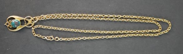 Murrle Bennett & Co. (1896-1914), a 15 carat yellow gold and turquoise Art Nouveau matrix openwork