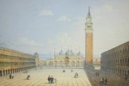 A framed and glazed 19th century watercolour of The Piazza San Marco, Venice, unsigned. H.24 W.29cm.