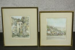 Francis Dempsey (late 20th century school), An Old Arch, and Coastal Town, watercolours, both signed