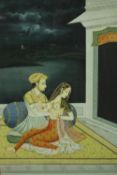 A 19th century Indo-Persian watercolour on paper, a couple of young lovers under a stormy sky, in