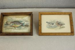 Two early 20th century rectangular trays, one with pierced handles and brass banded corners with a