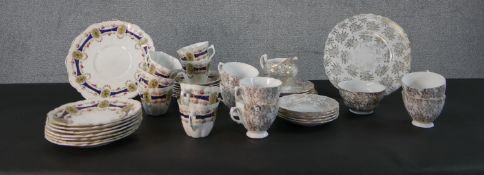 Two early 20th century tea sets, one part six person with gilded folate design by Royal Vale and the