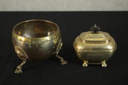 An Edwardian silver hinged box on four ball feet by Garrard and Co, with engraved inscription (