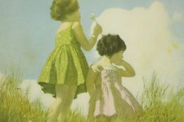 A framed and glazed 1930's coloured print 'The Weather Clock'. H.48 W.65cm.