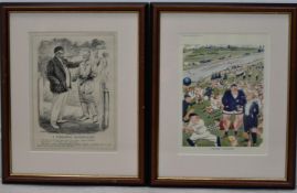 Two early 20th century prints of sporting interest; Yorkshire Stonewaller (Cricketing), a black