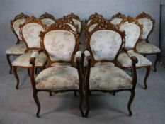 A set of twelve Louis XV style lacquered beech dining chairs, late 20th century, including two