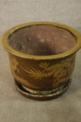 Chinese glazed pottery planter / jardinere and base decorated with flying dragon decoration. H.39