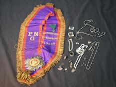 An early 20th century masonic sash for the Limehouse Enterprise Lodge; together with assorted silver